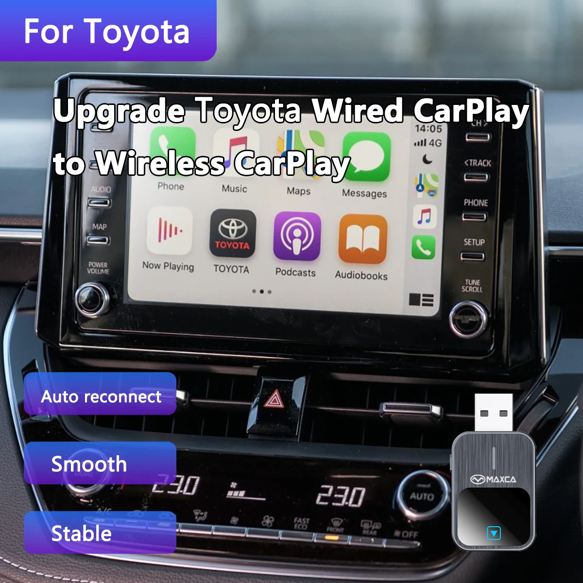 Maxca Smart Box Upgrade Original Wired Carplay to Wireless Carplay For Toyota Corolla Camry AvalonPrado RAV4 Highland Hilux