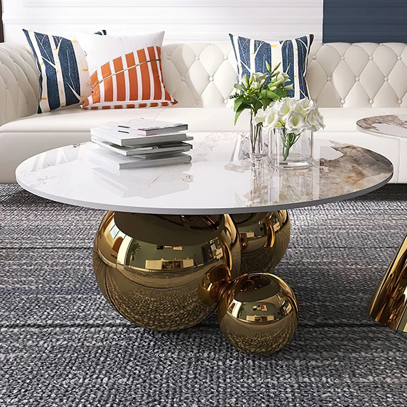 CZ Coffee Table Light Luxury High-End Italian Style Round Rock Slab Marble Coffee Table Living Room High-End Small Apartment
