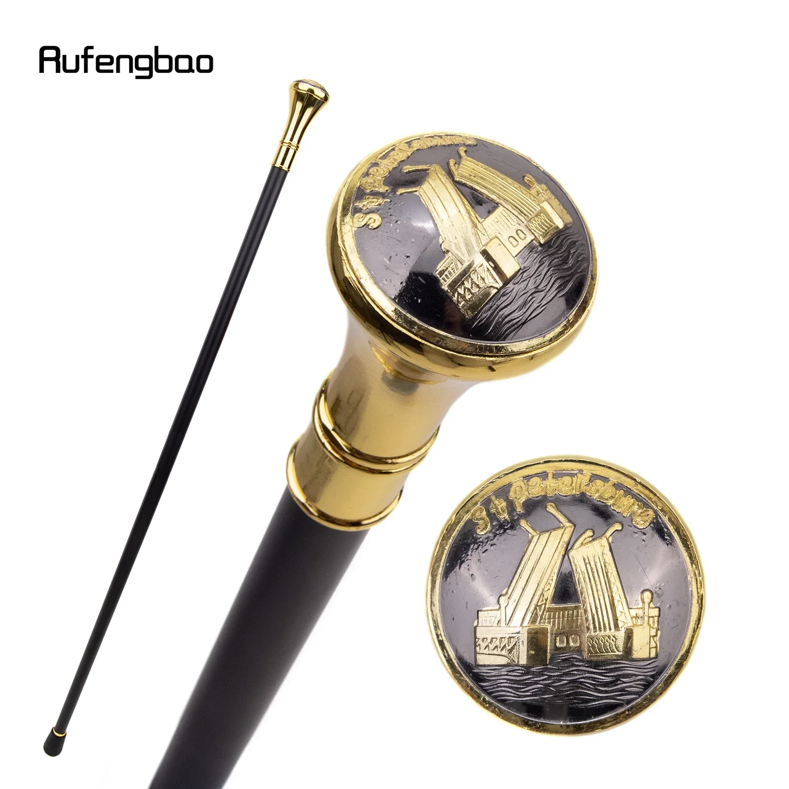 Golden Stpetersburg Dvortsoviy Bridge Totem Single Joint Walking Stick Decorative Cospaly Party Fashionable Cane Crosier 93cm