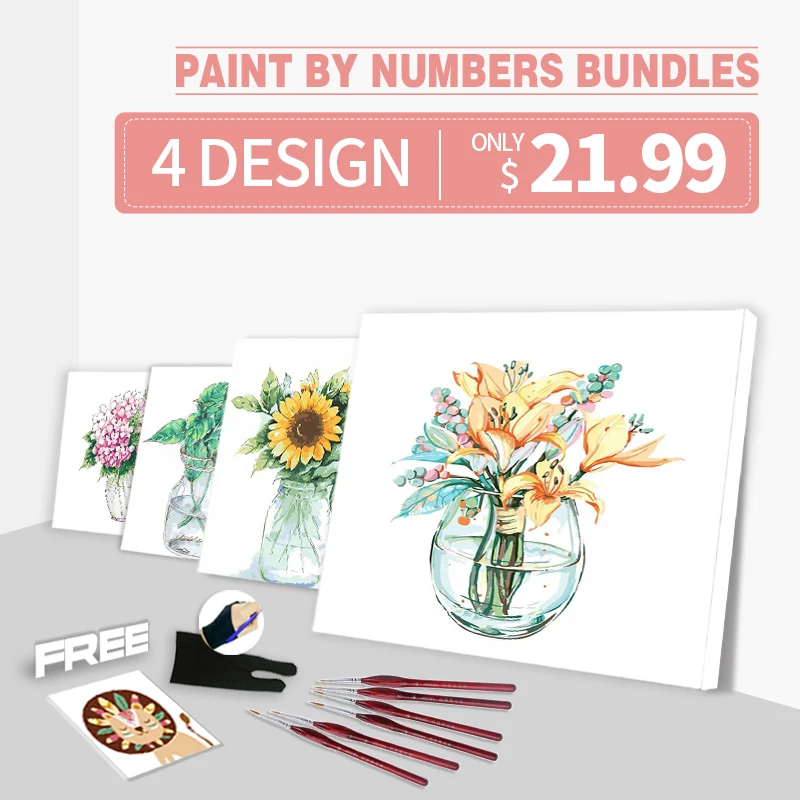 RUOPOTY 4pc/lot DIY Painting By Number 40x50cm Shop in Bundle Flowers Vase Coloring By Number Home Decor Paint Kit For Adults