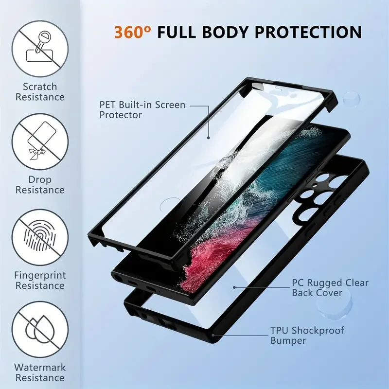 Protector de pantalla de cuerpo completo, funda transparente para teléfono Samsung Galaxy S24 Ultra S23 S22 Plus S21FE A52 A54 A53 A14 A13, 360