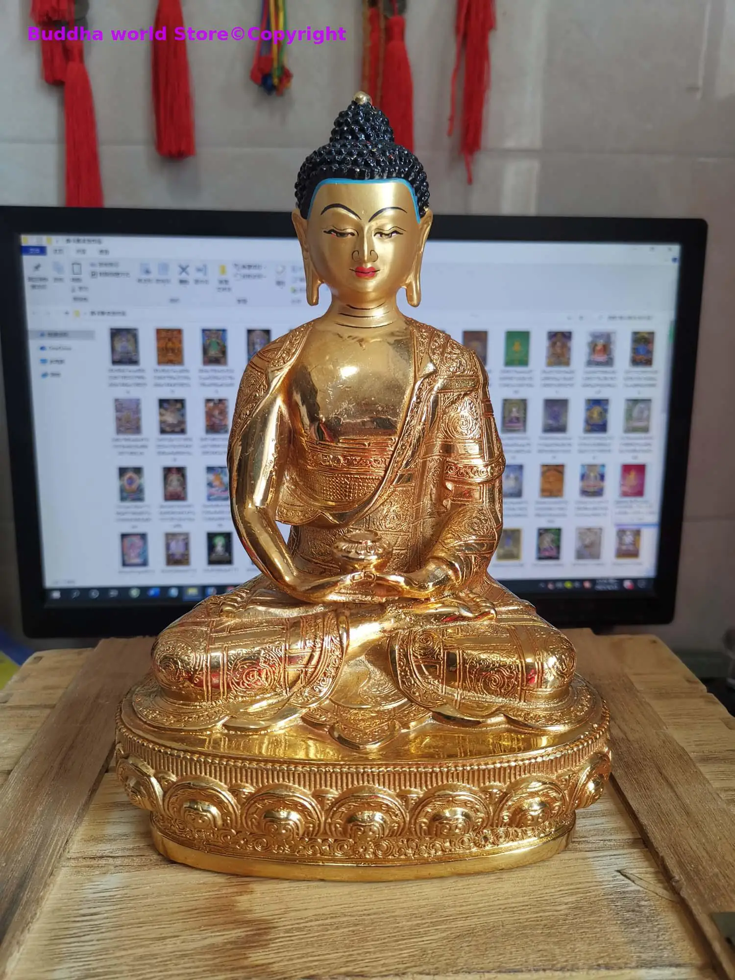 

GOOD buddha Amitabha Amitayus statue Buddhism Tibet temple HOME gilded copper Buddha statue bless safe health fortune good luck