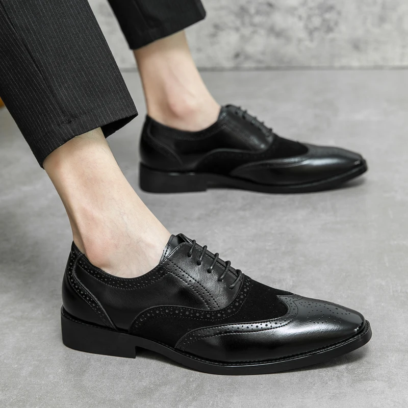 Men Genuine Cow Leather Brogue Wedding Business Mens Casual Flats Shoes Luxury Brand Oxford Shoes for Men's Shoes Platform Shoes