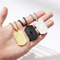 Male's Stainless Steel Military Dog Tags Pendant Necklace Engraved Cross Holy Bible Collares For Prayers