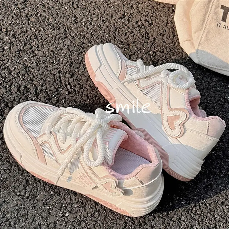 Spring Summer White Shoes Woman Platform Sneakers Casual Sports Tennis Female Flats Vintage Pink Vulcanize Korean Footwear