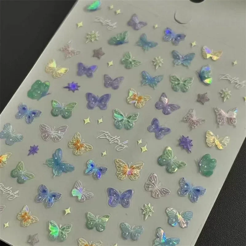 1pc Laser Embossed Butterfly Wing Streamer Stickers Colorful Fairy Butterfly Decals for Stationery DIY Journal Craft Decor