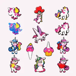 1pcs Luxury Unicorn PVC Shoe Charms Decorations Designer Cute Rainbow Horse Pegasus Shoe Buckle Accessories Fit Kids Gifts F29AL