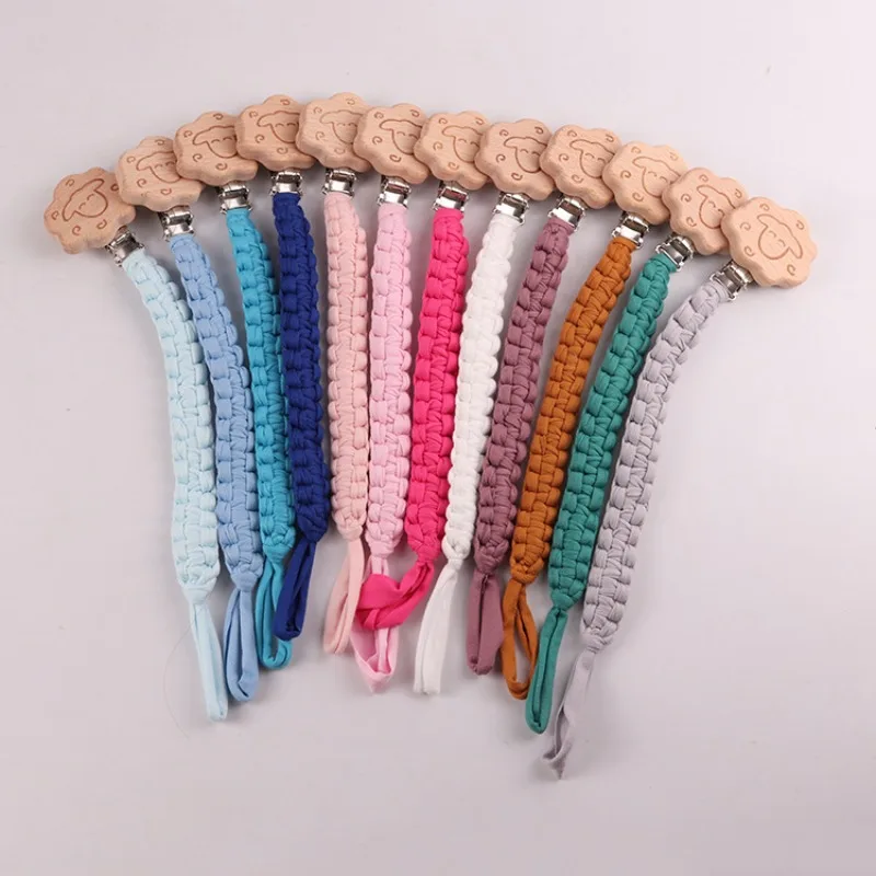 Simple Crochet Cotton Cloth Baby Pacifier Chain Moon Heart Beech Wood Clip For Handmade Baby Nipple Soother Chain Teething Toys