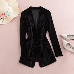 Large Size XL-6XL High Grade Golden Velvet Blazer Top Women's Coat Hot Pressing Diamond Fashionable Autumn Suit Jacket Z3416