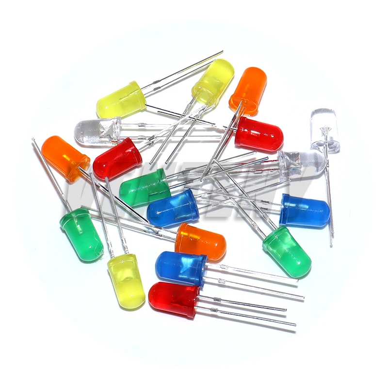 5mm 확산 LED 다이오드 키트 램프 발광 다이오드 전구 표시기 5mm 흰색 빨간색 파란색 녹색 주황색 노란색 3V