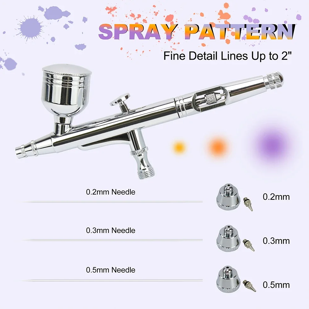 Imagem -03 - Kit de Aerógrafo de Gravidade de Dupla Ação Agulhas de 0.2 0.3 0.5 mm Copos de 20 40cc Ferramentas de Limpeza para Maquiagem Arte de Unhas Pintura Detalhamento de Carro