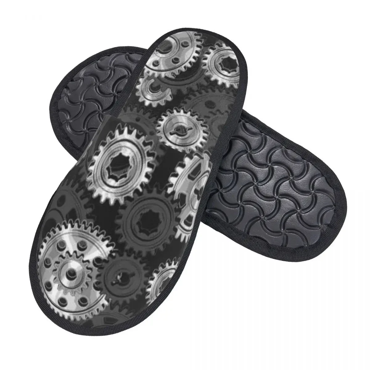 Indoor Slippers  Gears Steampunk Style Plush Slipper Autumn Winter Shoes House Flat Floor for Bedroom