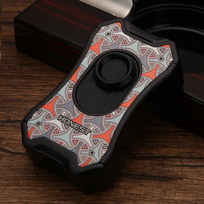 

HONEST Windproof Four Fire Direct Charging Inflatable Lighter, Portable Igniter With Cigar Holder Cigar Accessories Men's Gift