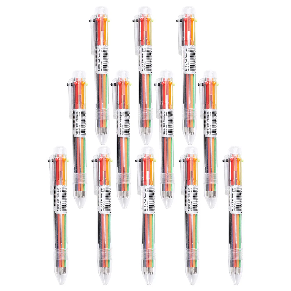 

12Pcs 6 Color Retractable Ballpoint Pens 0.7mm Multicolor Pens for Drawing Writing Stationery Supplies Office School Use
