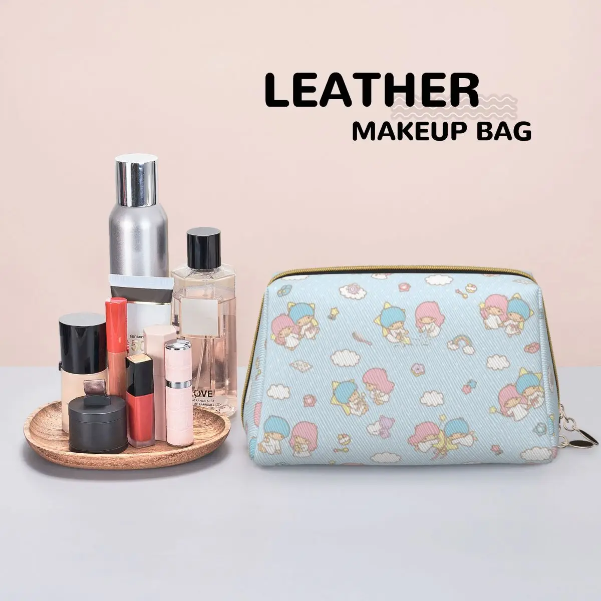 Little Twin Stars Makeup Bag Trendy Large Capacity Toiletry Storage Bag Outfits Women Zipper Beauty Toiletry