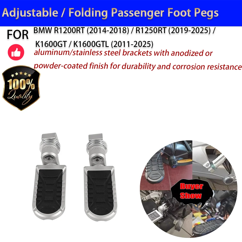 For BMW R1200RT R1250RT K1600GT GTL Adjustable Swivel Passenger Foot Pegs No-Drill Accesorios Moto
