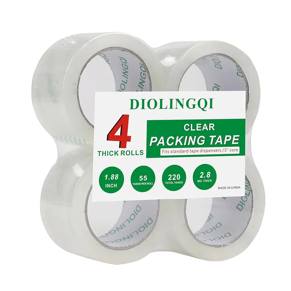 

4 рулона по 55 ярдов, всего 220 ярдов, прозрачная упаковочная лента, сверхпрочная лента для упаковки, переезда и запечатывания, толщина 2,8 мил.