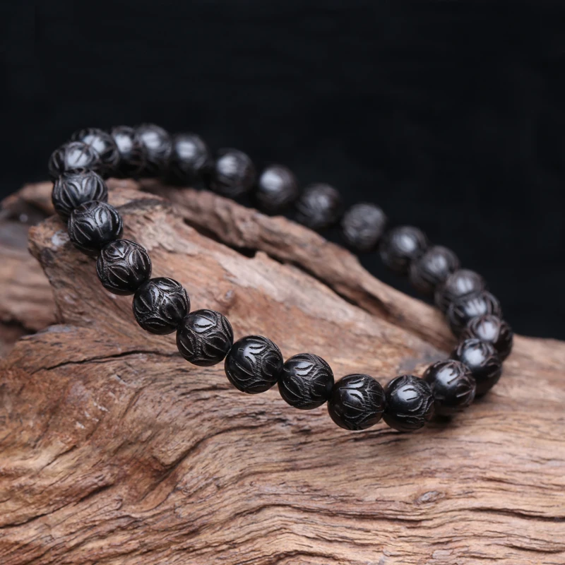 Lucky ebony bracelet Buddha Beads 8mm trumpet string Lotus beads Fashion Accessories men\'s and women\'s elastic bracelet necklace