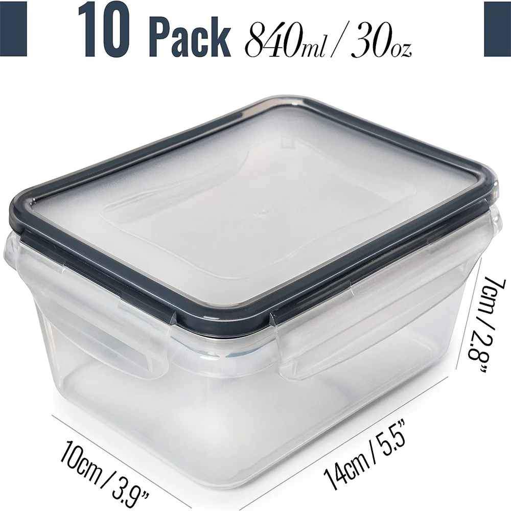 10pcs-840ML Food Storage Set - Airtight Snap Lid Containers for Meal Prep, Kitchen and Pantry Microwave safe Lunch Box BPA-Free