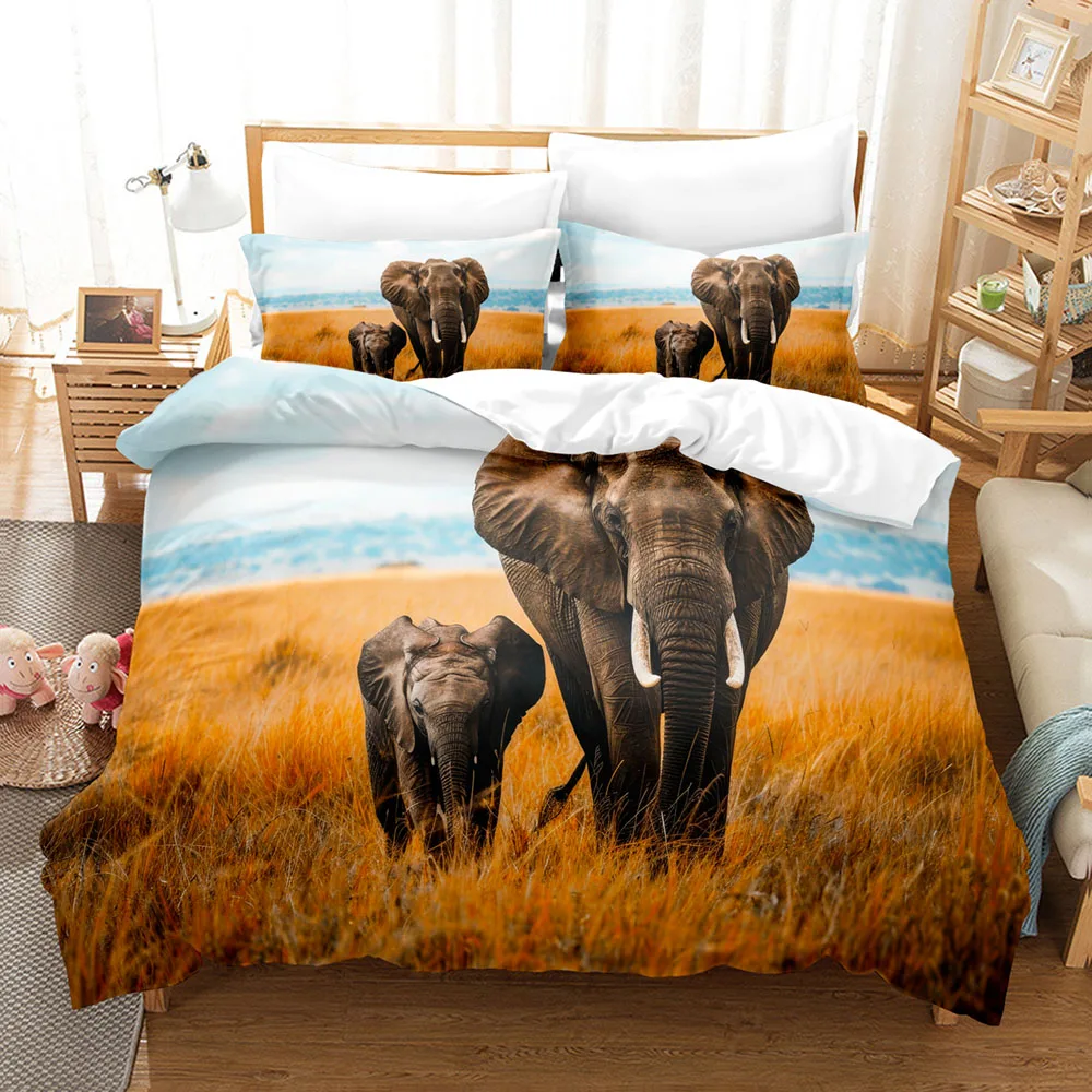 Africa Elephant Bedding Set 3D Print Wild Animals Adult Boy Girl Bedroom Decoration Duvet Cover Set Single Double Size Bed Linen