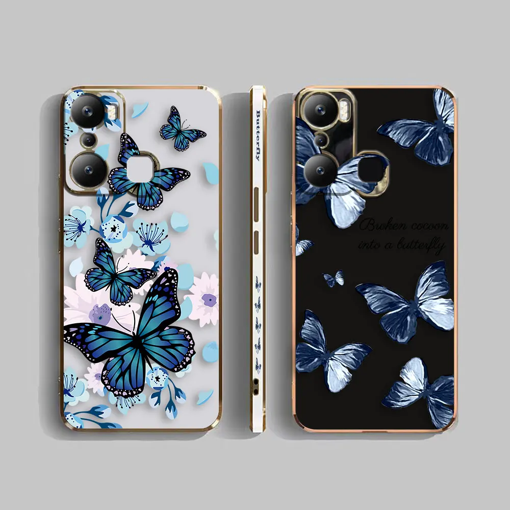 Cover Smooth E-TPU Phone Case Infinix HOT 40I 30I 30 20 20S 20I 12 12I 11 10 10S 10I 9 PLAY PRO Case Funda Lovely Blue Butterfly