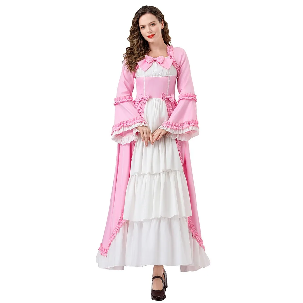 Fantasia de Halloween medieval renascentista adulta – Vestido de princesa retrô euro-americano cortesano multicolorido para reuniões