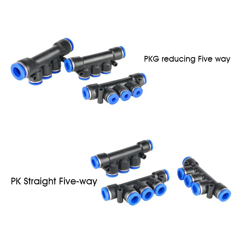 

Pneumatic Fitting Air Connector Tube Quick Fittings Water Pipe Push In Hose Five Way 4mm 6mm 8mm 12mm PK PKG Plastic Connectors