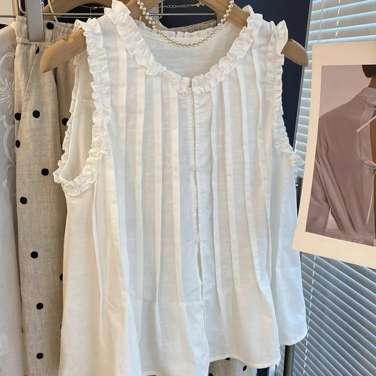 Sommer Weiß Süße Holz Ohr Svel Lose Alter-Defng Puppe irt frauen Top Bequeme Atmungsaktive Casual Bluse