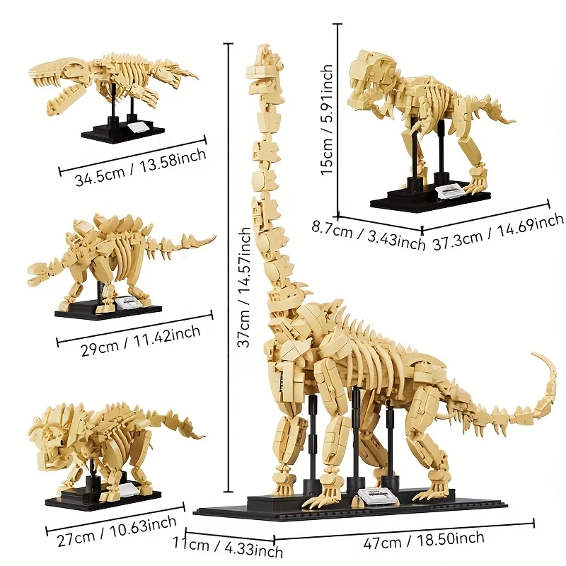 1225 шт. 4 в 1 скелет динозавра Юрского периода ископаемые строительные блоки T-Rex стегозавр трицератопс кирпичи игрушки для детей подарок для мальчиков