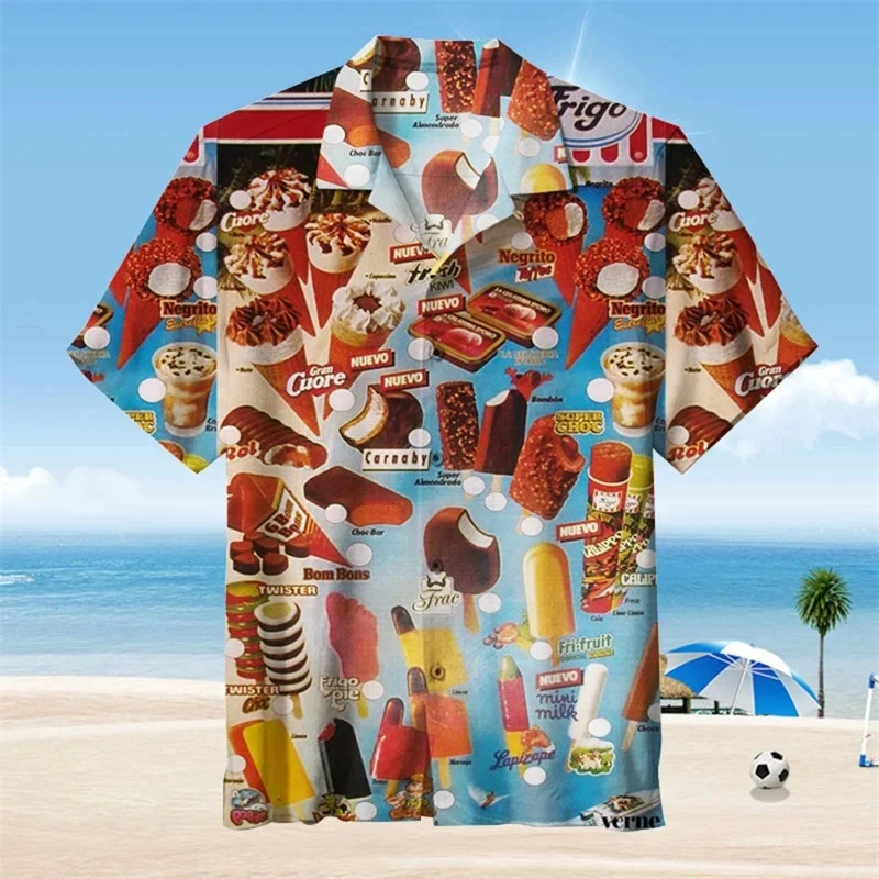 

Пляжная гавайская рубашка Ice creamshirt, Гавайские рубашки с 3D рисунком, мужской уличный топ с коротким рукавом, свободная одежда унисекс