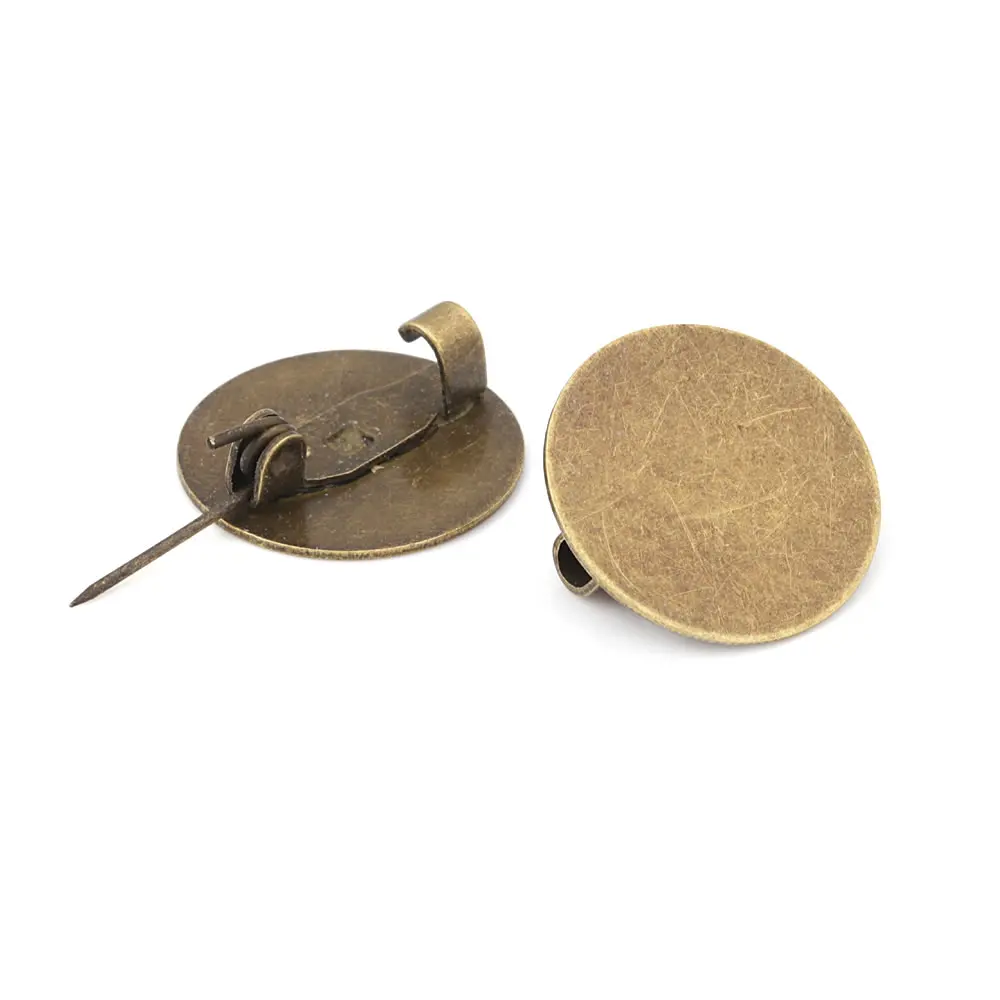 10PCS 16MM 18MM 20MM 25MM 30MM Antique Bronze Brass Round Flat Brooch Base Brooch Pins Diy Jewelry Findings Accessories