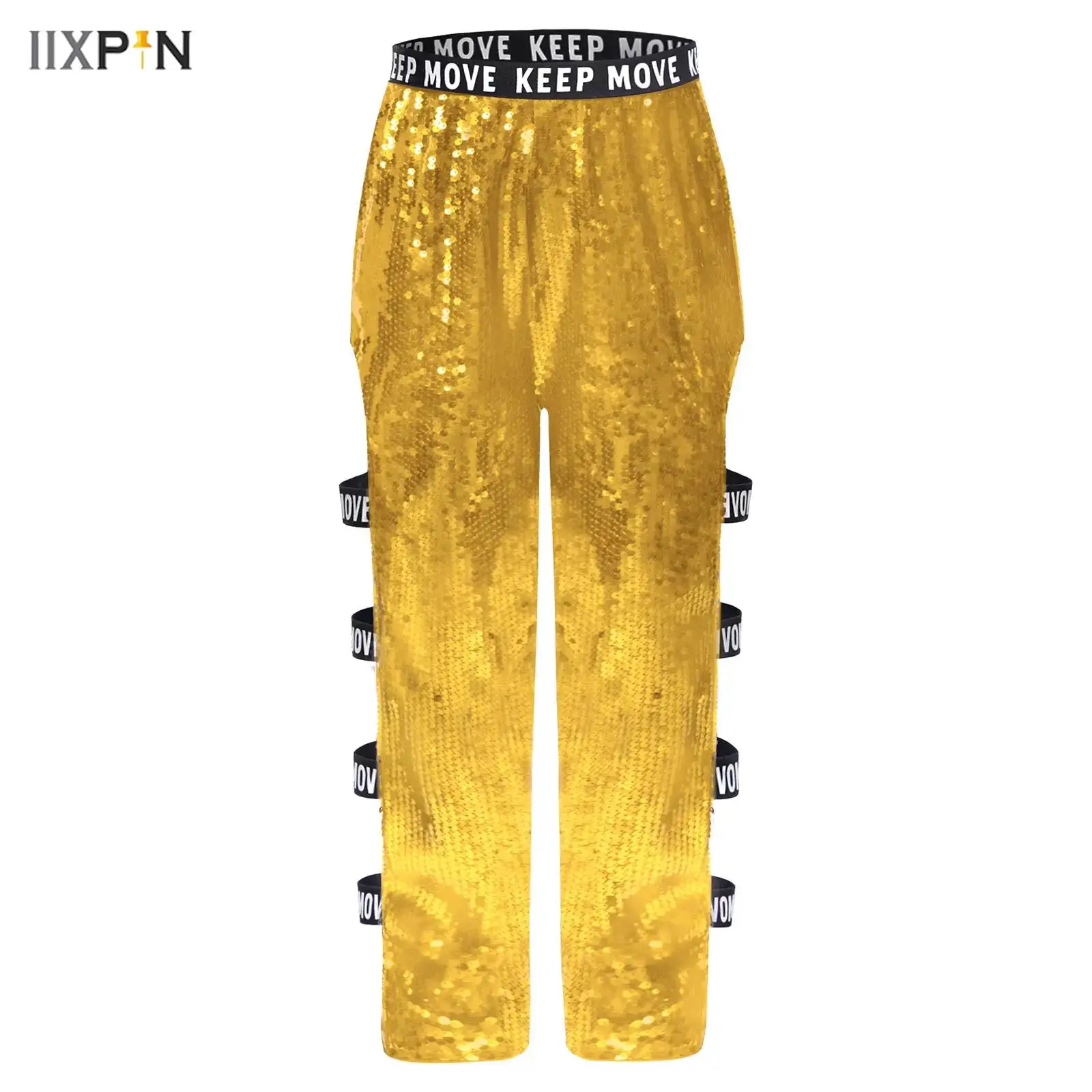 

Kids Girls Jazz Hip-Hop Dance Pants Glittery Sequin Cutout Elastic waistband Pants Carnival Stage Performance Costume Streetwear