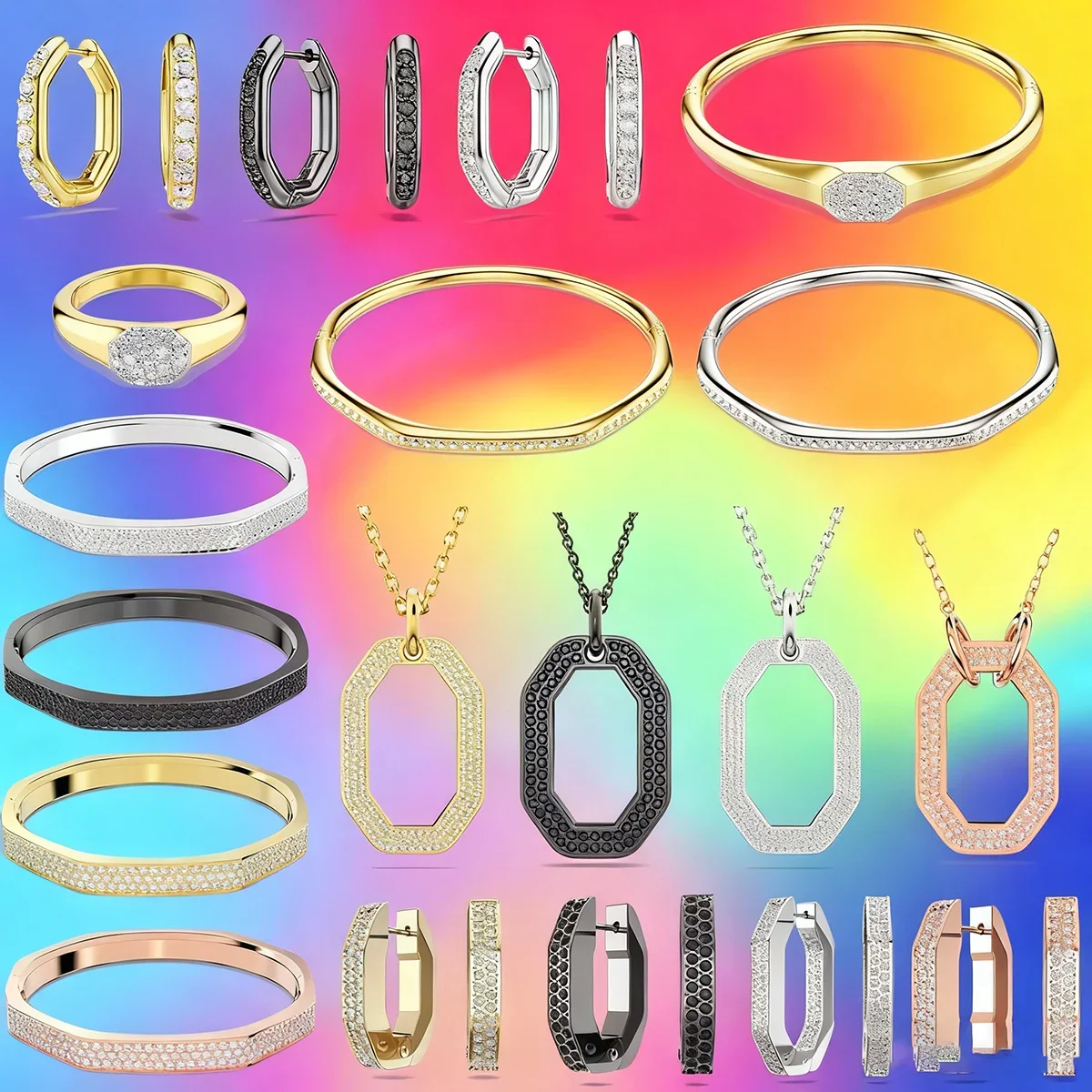 

Оригинальные геометрические серьги для женщин, ювелирные изделия с кристаллами, комплект ювелирных изделий, очаровательное ожерелье, браслет, серьги, романтические ювелирные изделия, подарок