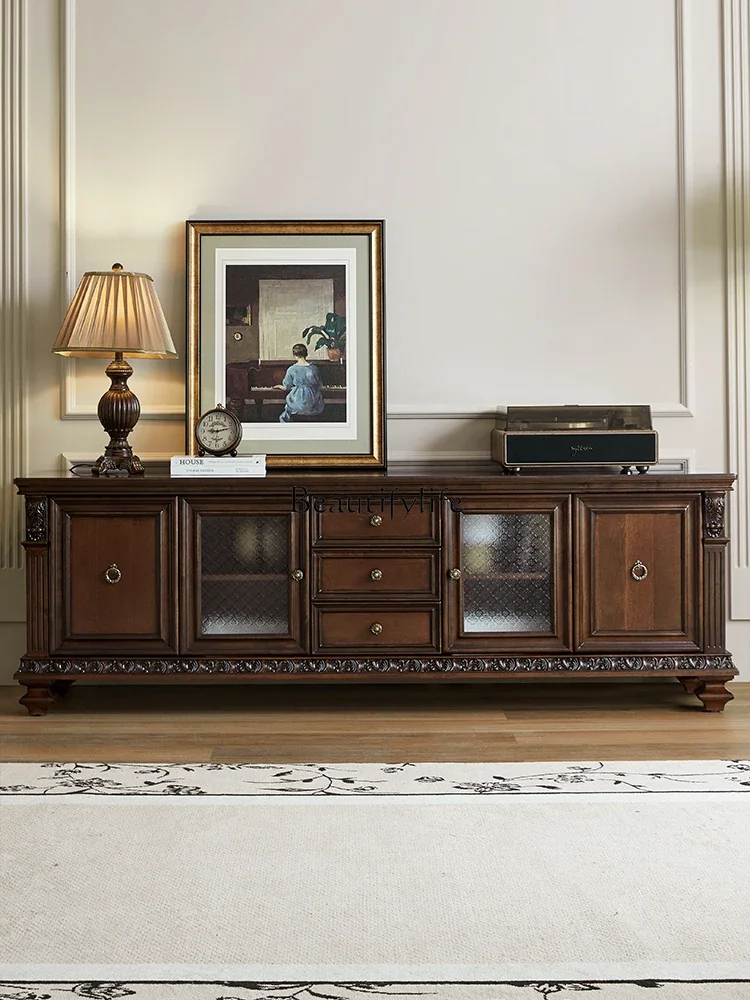 

ld14 American solid wood TV cabinet coffee table combination pure solid wood retro furniture villa