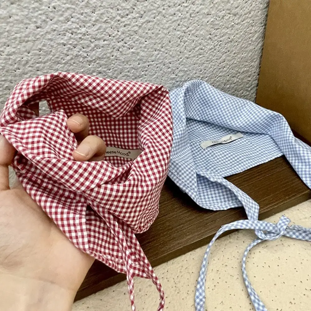 Red Hair Scarf Bohemia Bandana Elastic Headband Lattice Triangle Hair Band Strap Pastoral style Blue Outdoor