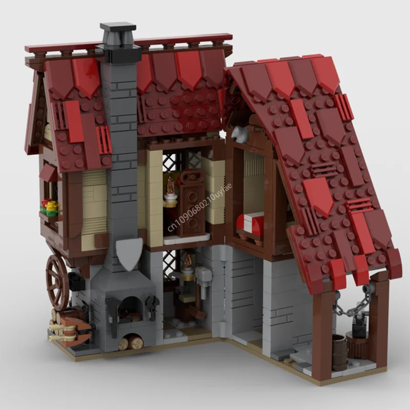 824 stücke Moc Medieval Dorf Schmied Shop Modulare Architektur Burg Häuser Bausteine Montage Ziegel Spielzeug Kind DIY Geschenk