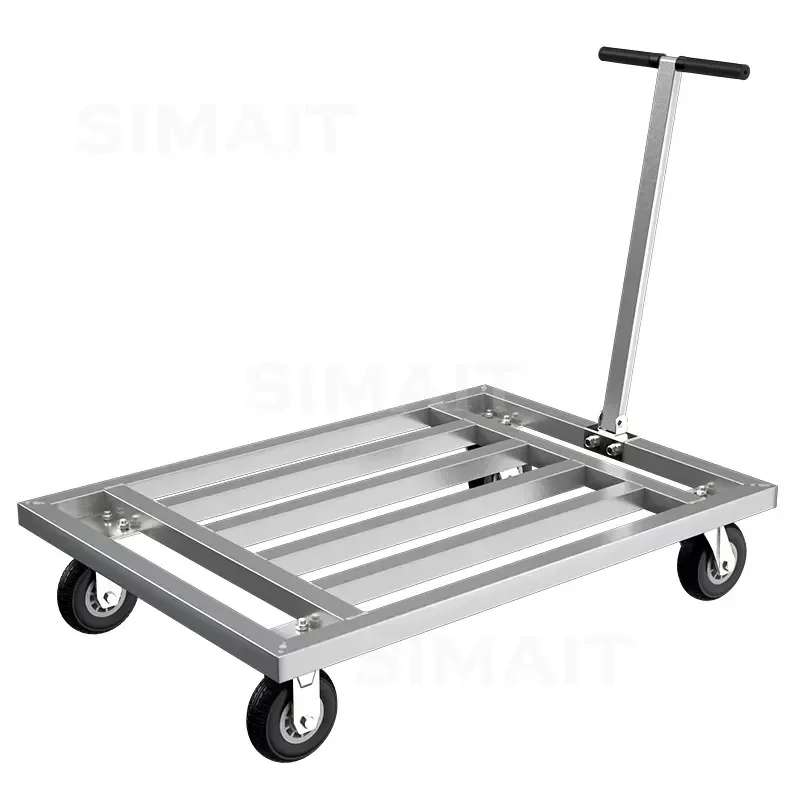 75×45cm 900kg Folding Platform Trolley, Welded Square Steel Tube Flatbed Pushcart, Metal Transport Hand Cart
