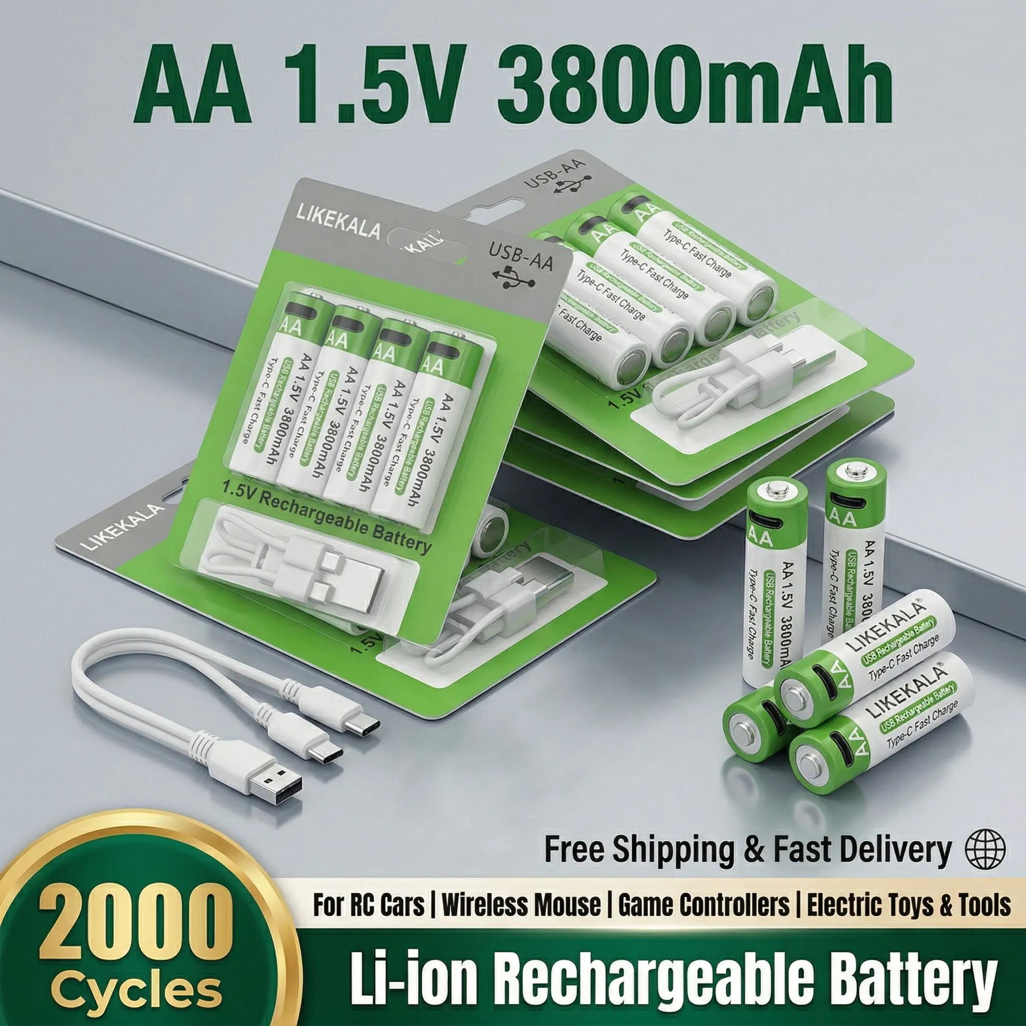 2026 New 1.5V AA 3800mAh USB Rechargeable Li-ion Battery Portable Power for Toys MP3 Player Thermometer Keyboard Gadgets