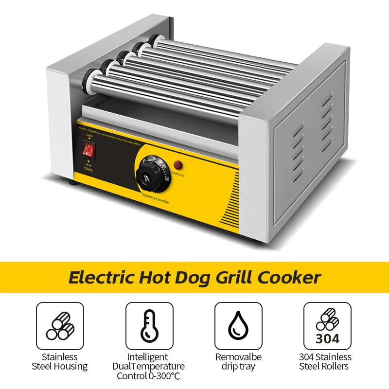 Automatic Hot Dog Machine with 5 Rollers Home Restaurant Use Easy Operate Electric Power Source New Condition Essential Hotels