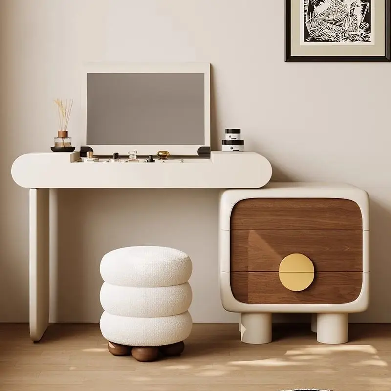 HYS dresser chest integrated cream wind thickened small apartment new clamshell makeup mirror solid wood retractable makeup