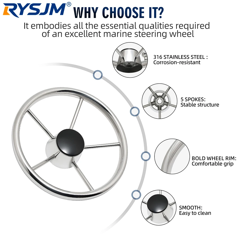 boat-accessories-13inch-11inch-marine-boat-steering-wheel-yachts-ship-stainless-steel-mirror-polished-5-spoke-steering-wheel