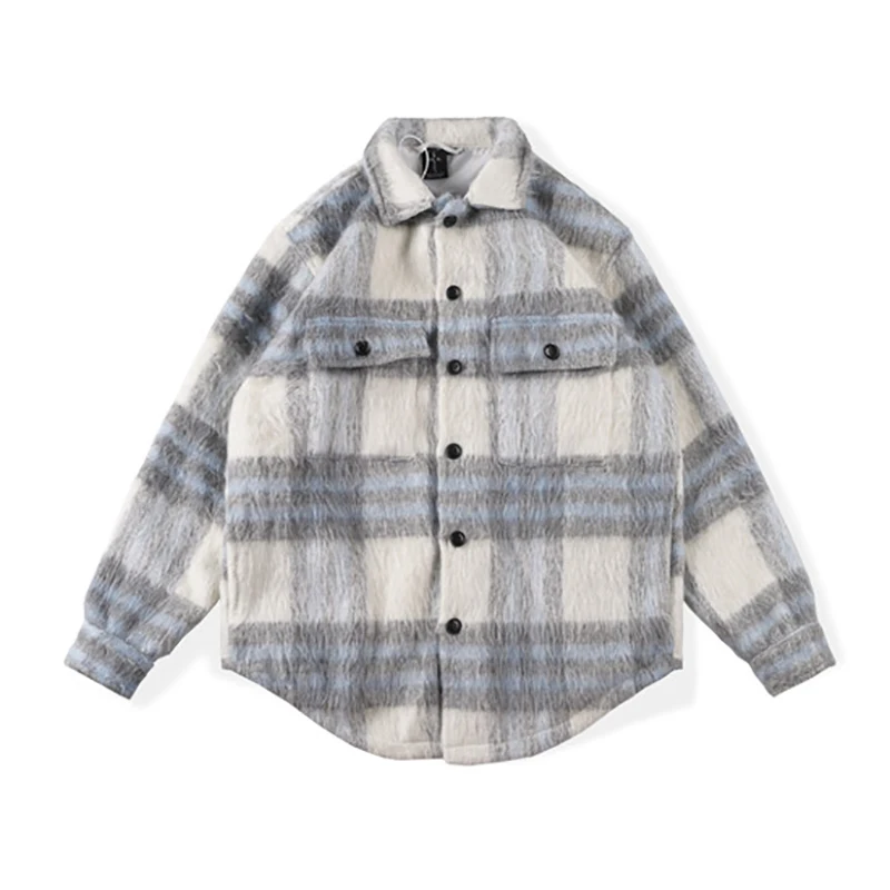 Cactus Jack Autumn and Winter Soft Plaid Long Woolen Shirt Jacket Mens Long Sleeve Checkered Top Male Oversized Jacket Outwear