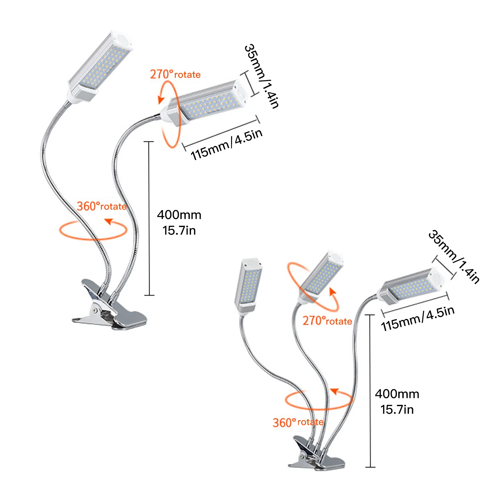 One Multi-head Plant Growth Light Adjustable Angle Full Spectrum Photosynthesis Yellow Light Fill Light For Greenhouse Indoor