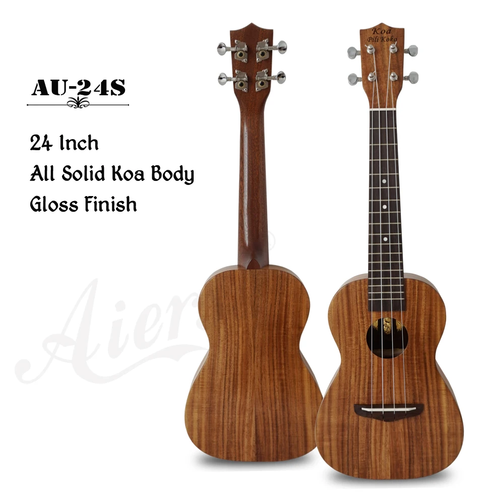 All Solid Acacia Ukulele Soprano and Concert Size Hawaiian Style Uke
