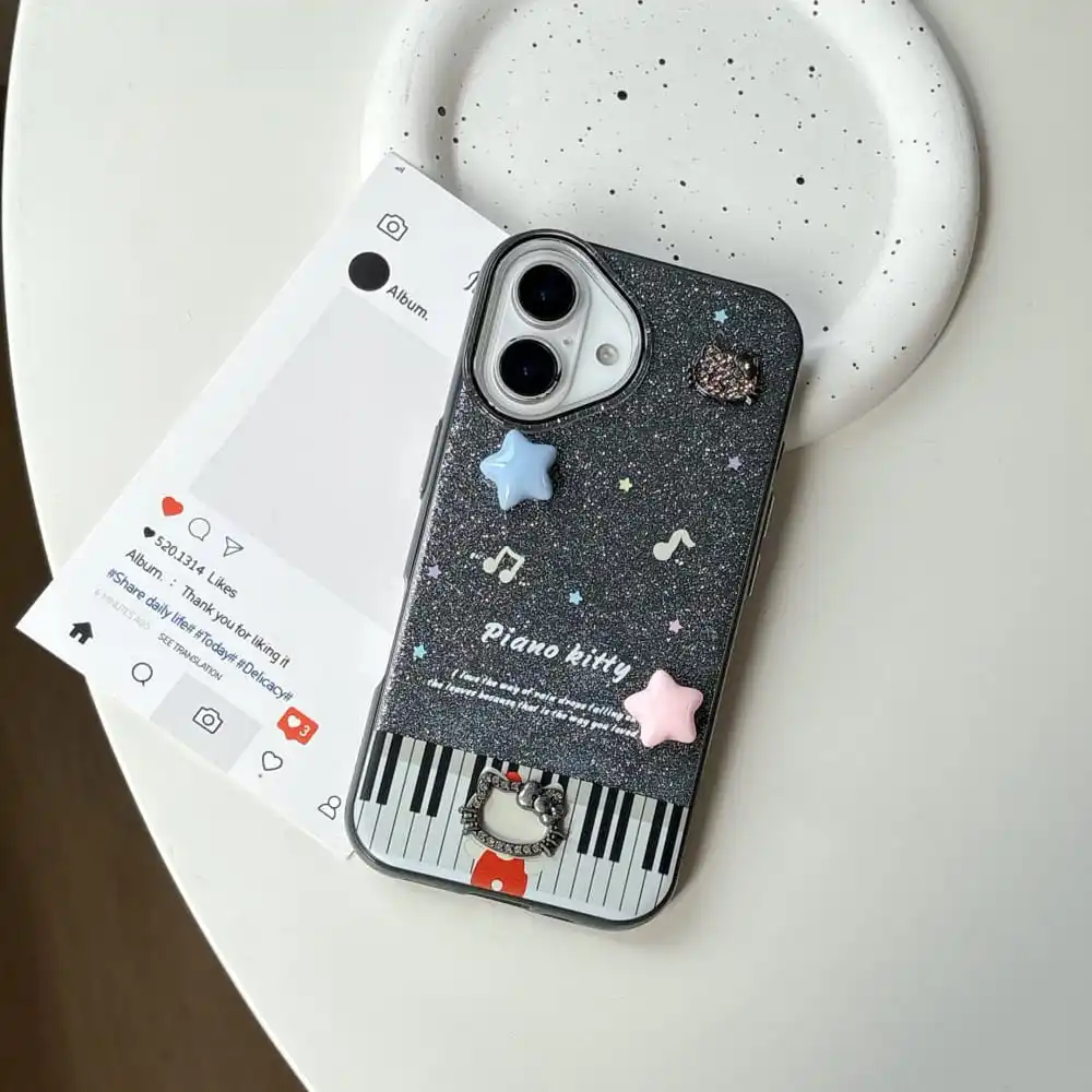 Cute Cartoon Anime Role Piano Hello Kitty Phone Case for Iphone 14 15 16 Pro Max Hot Sale Lovely Anti-fall Protective Back Cover