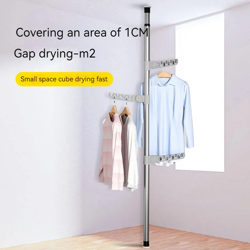 

Perforation-free stainless steel clothes rack floor clothes rack Multi-function retractable clothes rack metal clothes rack