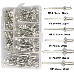 120pcs rivetti ciechi alluminio M3.2 M4 testa a cupola rivetti a strappo Set assortito Kit rivetto Nail Pull per Kit assortimento di mobili