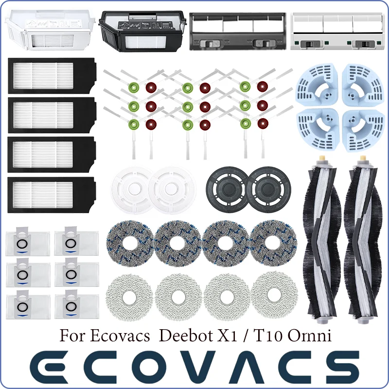 Ecovacs Deebot X1 OMNI / T10 OMNI Robot Vacuum Cleaner Spare Parts, Rubber / Side Brush, Cover,Hepa Filter, Mop Rag, Dust Bag