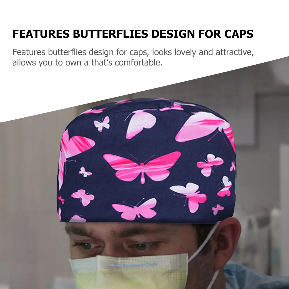 

2pcs Cotton Nursing Caps Butterflies Design Head Wrap Hospital Work Hat For Doctor Nurse Beauty Spa Chemo Hair Loss Caps