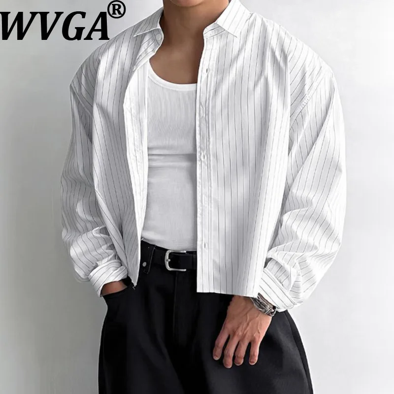 WVGA Spring Autumn New Men Tide Turn-Down Collar Long Sleeved Striped Trendy Shirts Niche Chic Casual Tops Streetwear Ins W16685